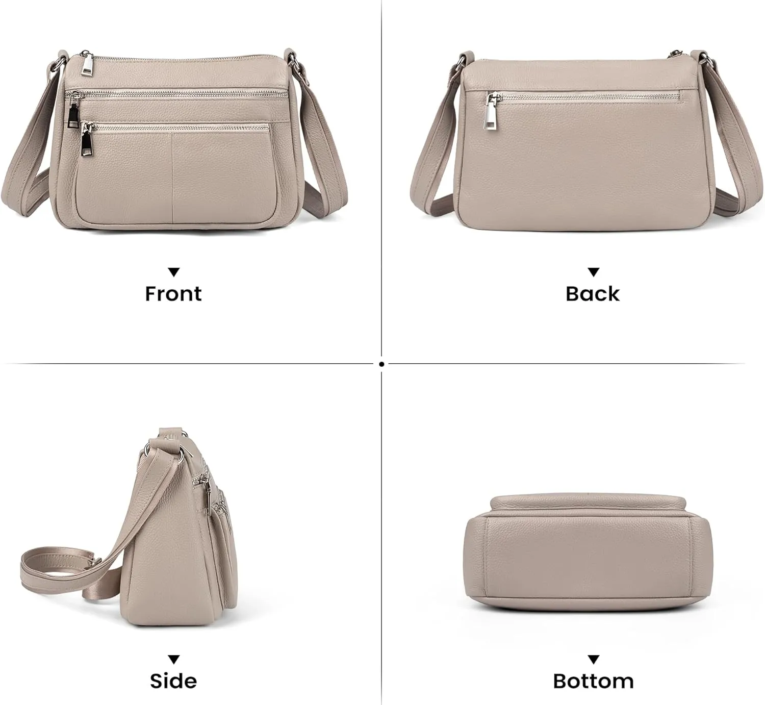 befen Genuine Leather Crossbody Purses for Women, Woman Medium Pocketbooks Shoulder Bags Handbags with Multi Zipper Pockets