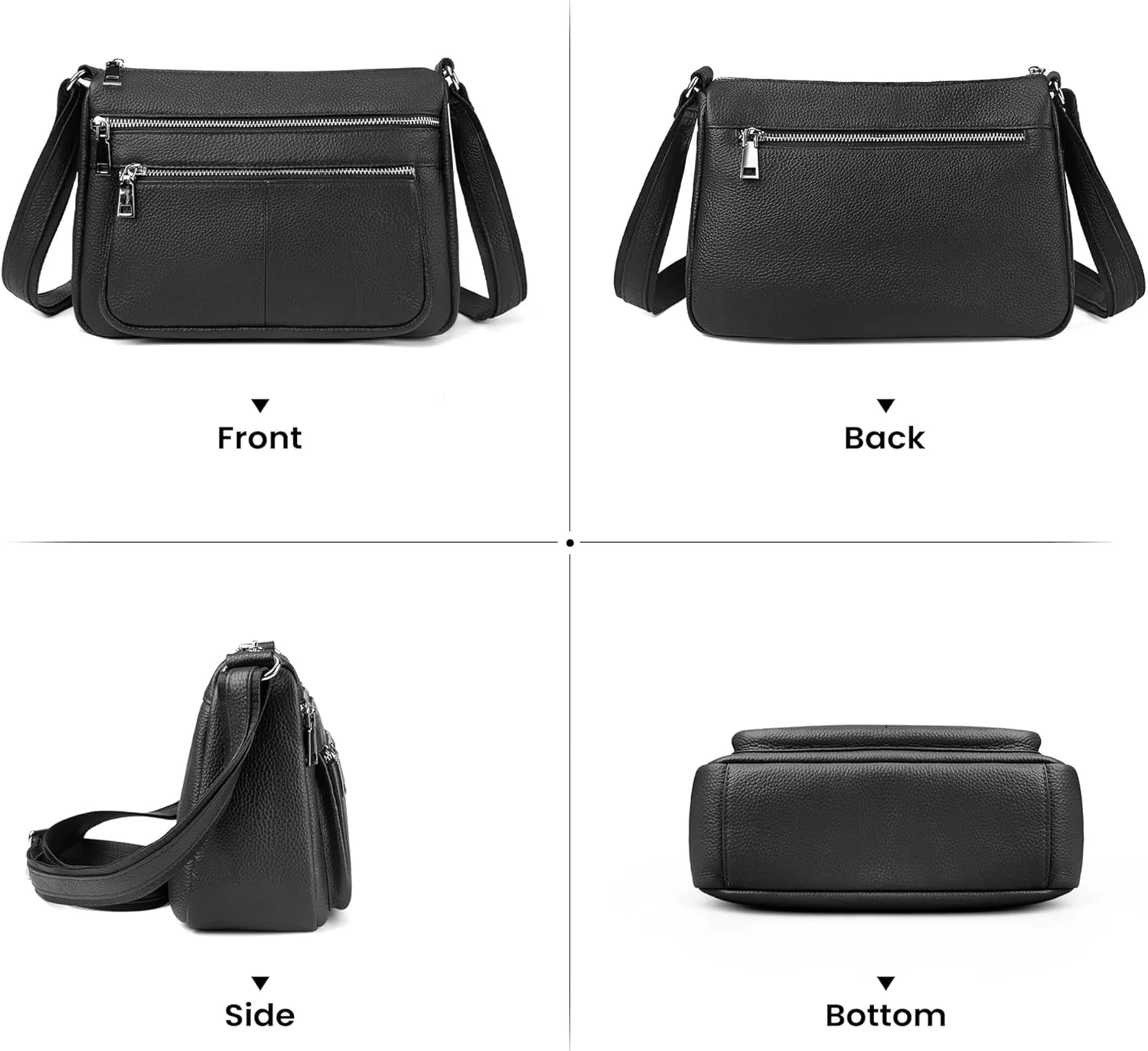 befen Genuine Leather Crossbody Purses for Women, Woman Medium Pocketbooks Shoulder Bags Handbags with Multi Zipper Pockets
