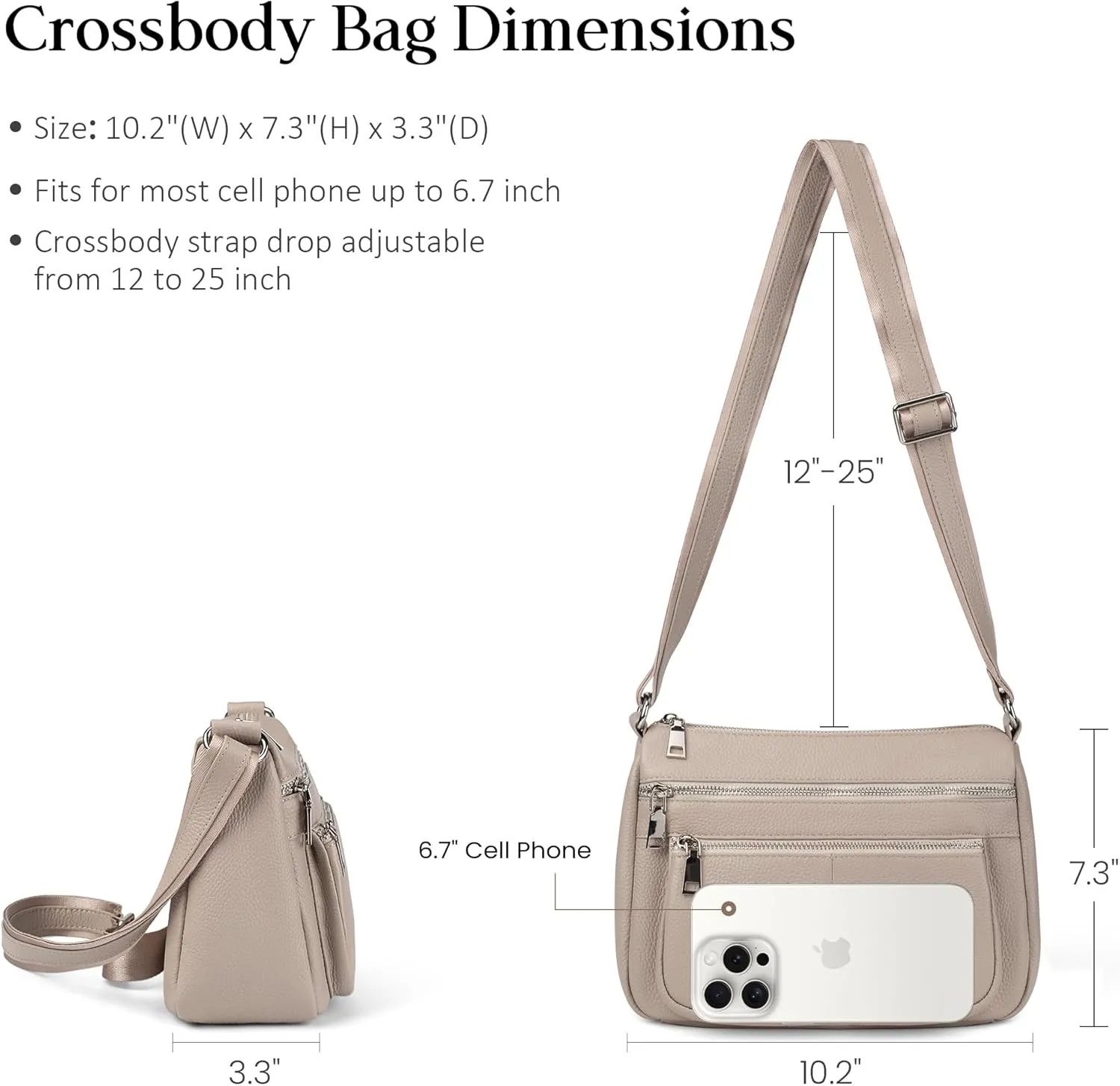 befen Genuine Leather Crossbody Purses for Women, Woman Medium Pocketbooks Shoulder Bags Handbags with Multi Zipper Pockets