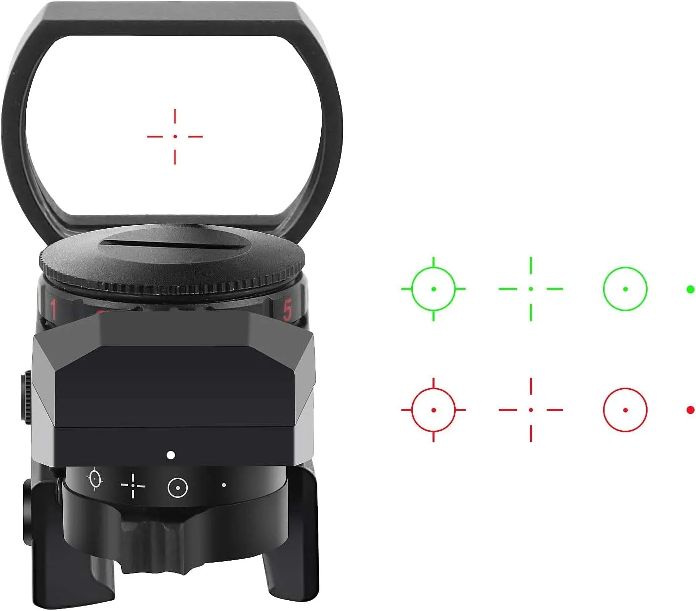 Beileshi Reflex Sight,Adjustable 4 Reticle Styles 5 Brightness Settings Red Green Dot Sight with 20mm Rail Mount