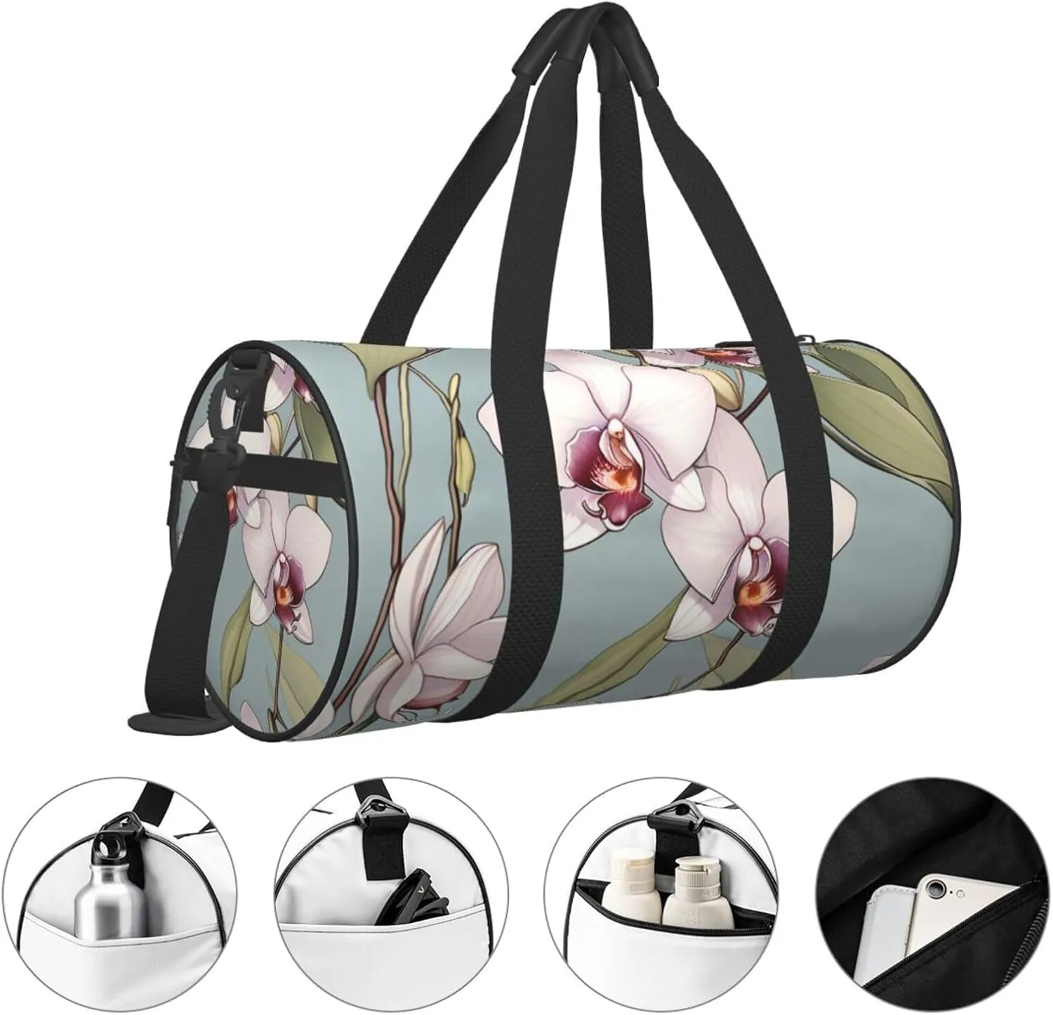 Bell orchid Printed Travel Bag,Round Personal Item Storage bag,Foldie Duffel Bag for Traveling Vacation,Fitness,Sports
