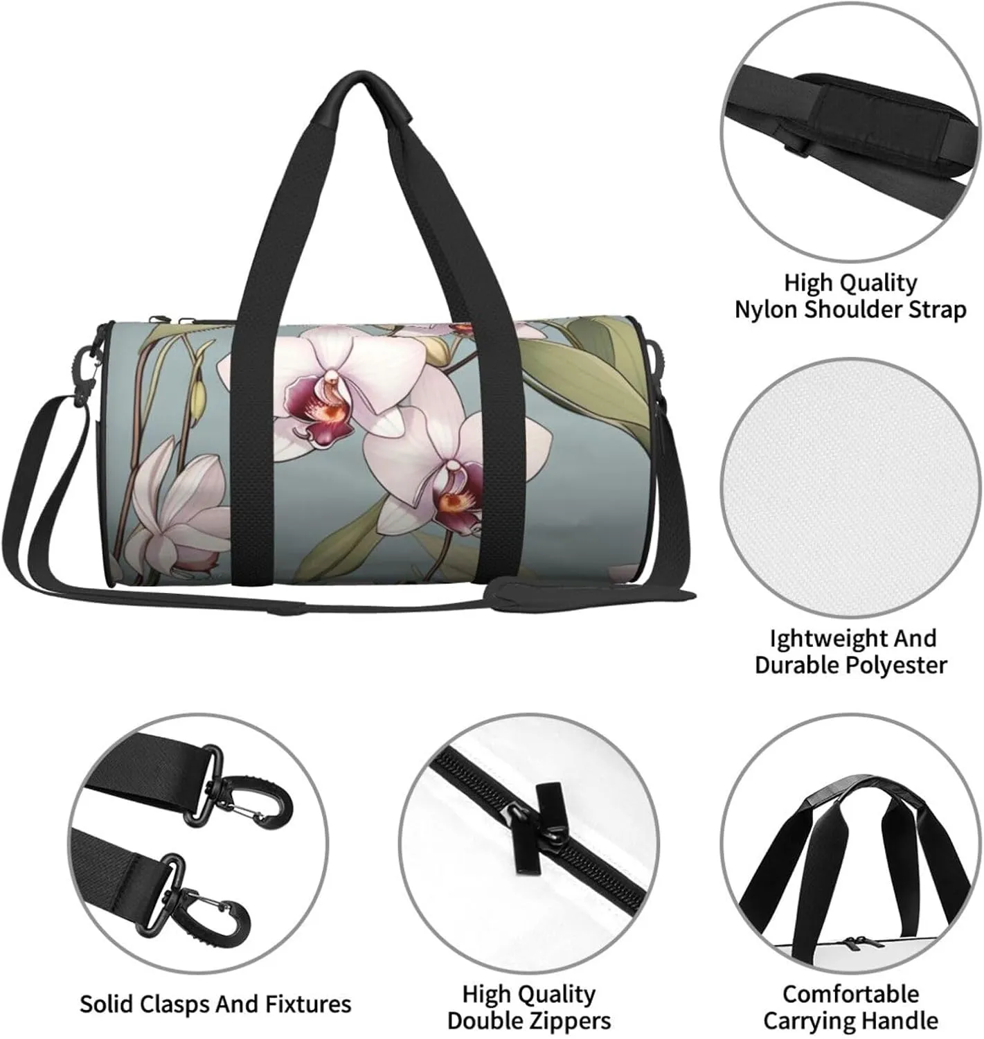 Bell orchid Printed Travel Bag,Round Personal Item Storage bag,Foldie Duffel Bag for Traveling Vacation,Fitness,Sports