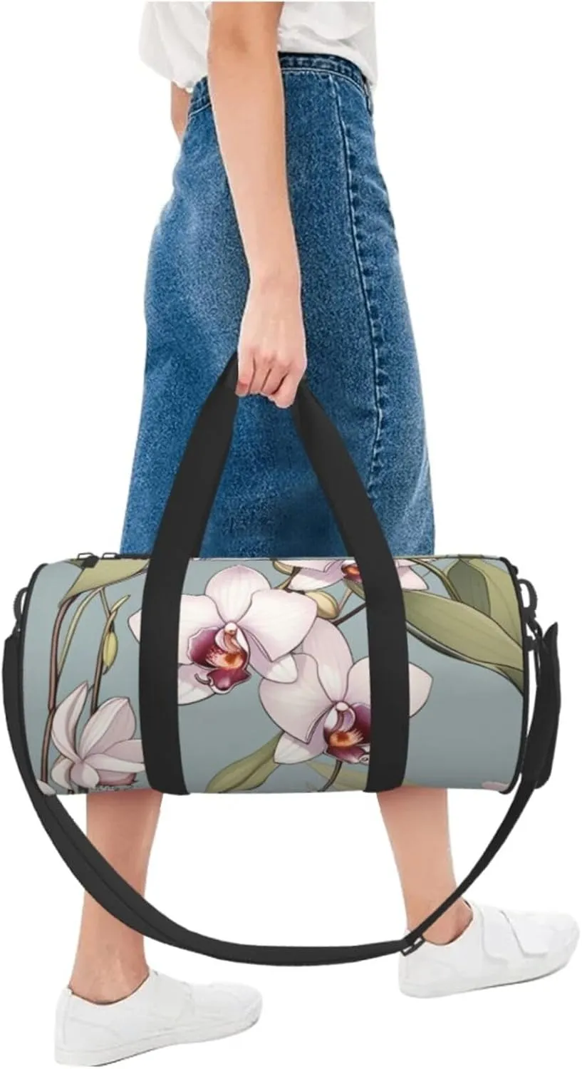 Bell orchid Printed Travel Bag,Round Personal Item Storage bag,Foldie Duffel Bag for Traveling Vacation,Fitness,Sports