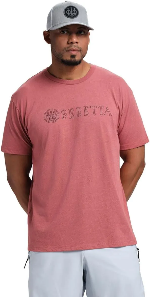 Beretta Men's Hardlines Casual Active Wear Crew Ribbed Neck Logo Pattern Double Needle Hems Regular Fit Short Sleeve T-Shirt
