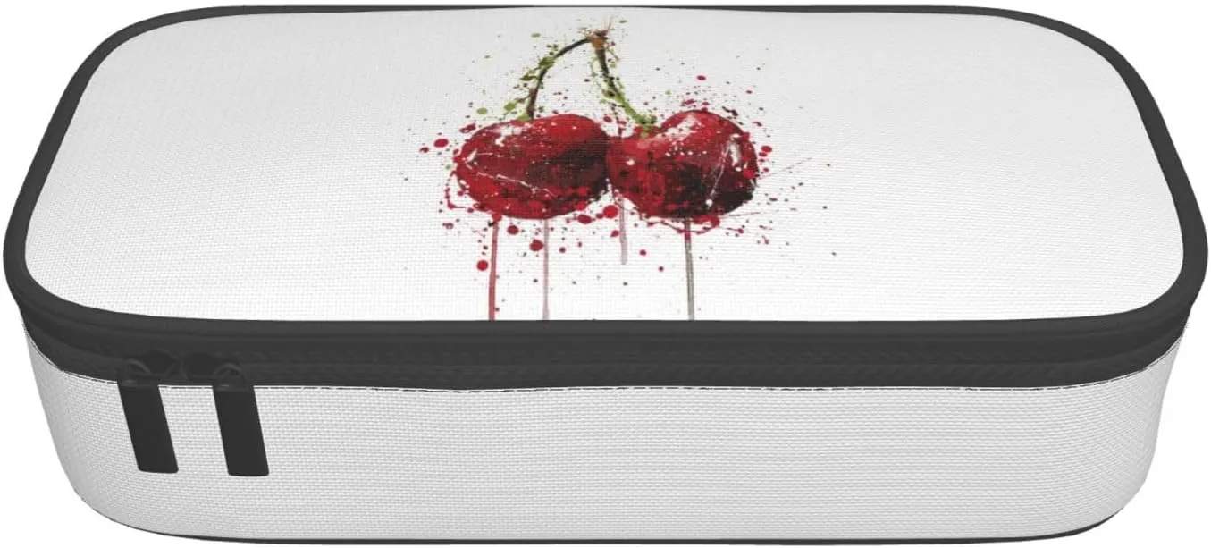 Big Capacity Soft Bag Fashion Multiple Compartment Pockets Fabric Pouch Multifunctional Storage Bag Suitble Office Desktop Daily Travel Cherry