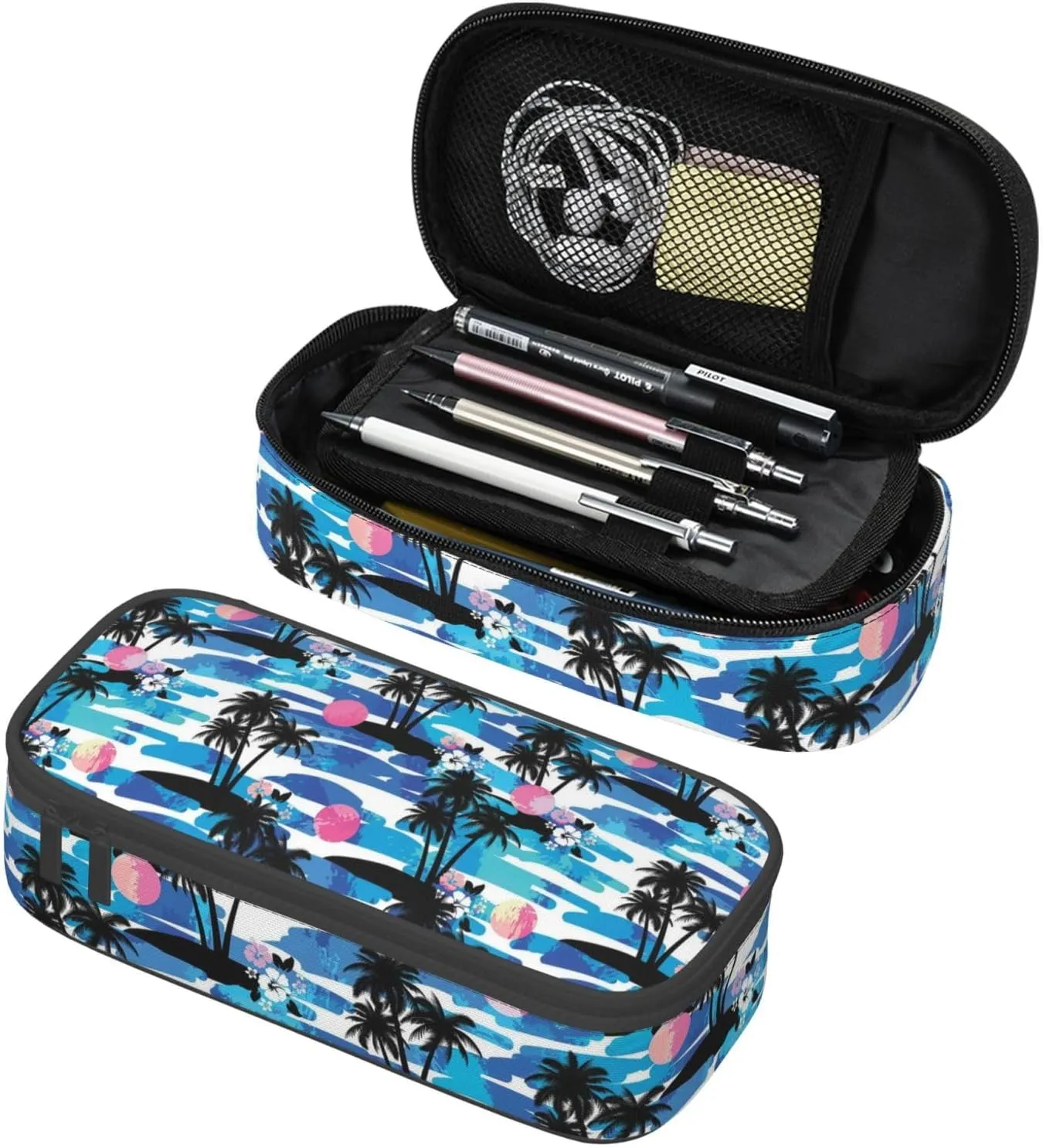 Big Capacity Soft Bag Fashion Multiple Compartment Pockets Fabric Pouch Multifunctional Storage Bag Suitble Office Desktop Daily Travel Coconut Tree
