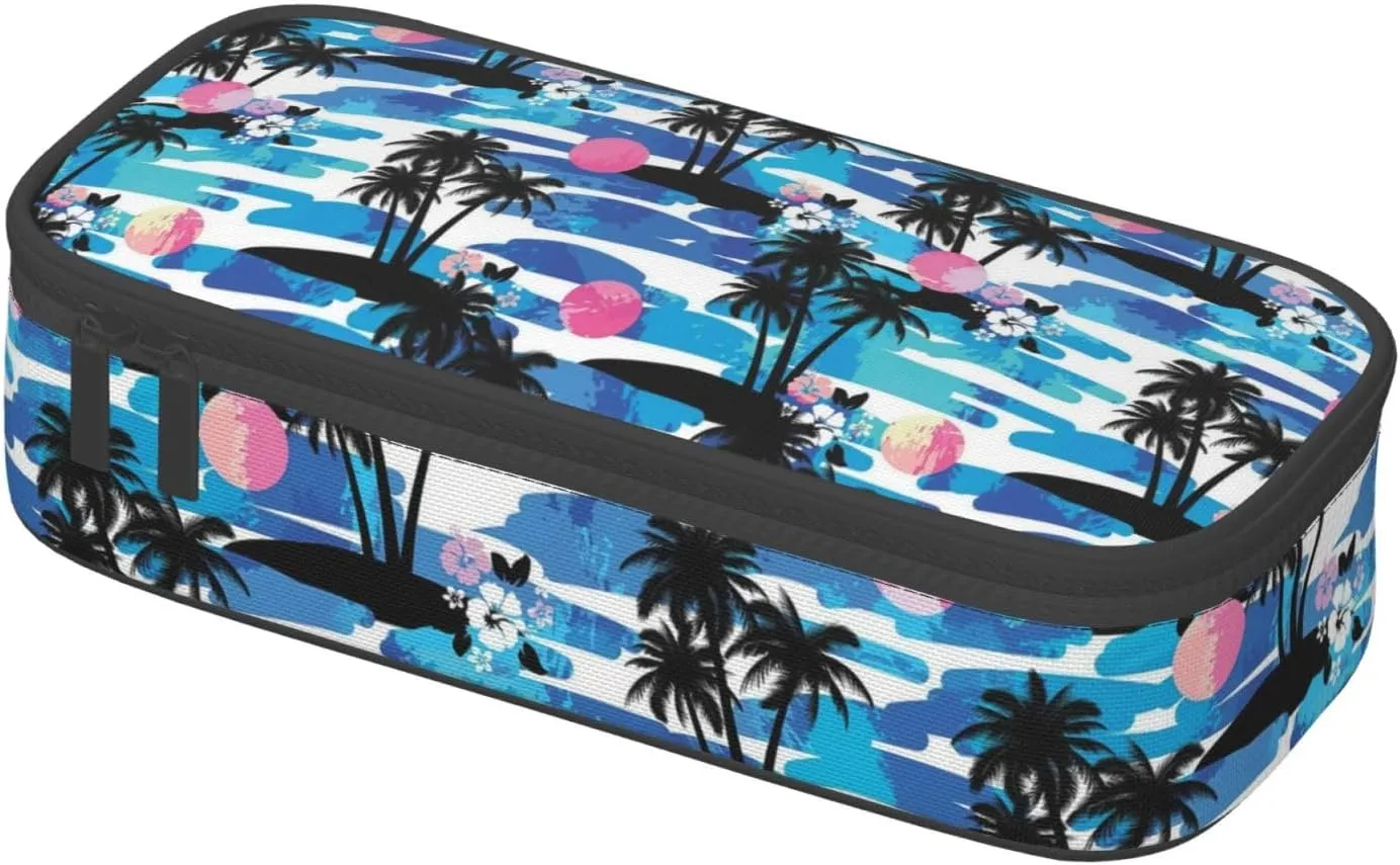 Big Capacity Soft Bag Fashion Multiple Compartment Pockets Fabric Pouch Multifunctional Storage Bag Suitble Office Desktop Daily Travel Coconut Tree