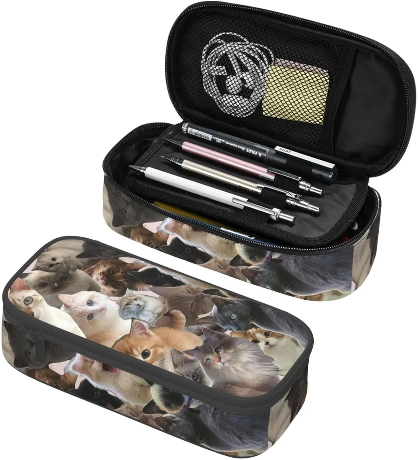 Big Capacity Soft Bag Fashion Multiple Compartment Pockets Fabric Pouch Multifunctional Storage Bag Suitble Office Desktop Daily Travel Cute Cat