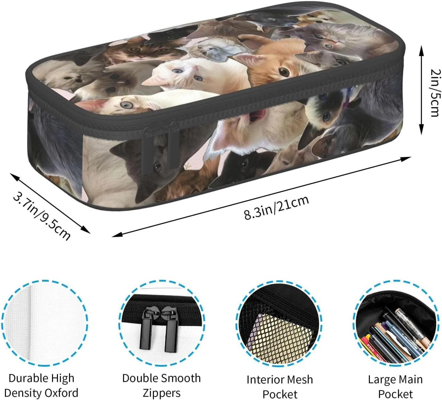 Big Capacity Soft Bag Fashion Multiple Compartment Pockets Fabric Pouch Multifunctional Storage Bag Suitble Office Desktop Daily Travel Cute Cat