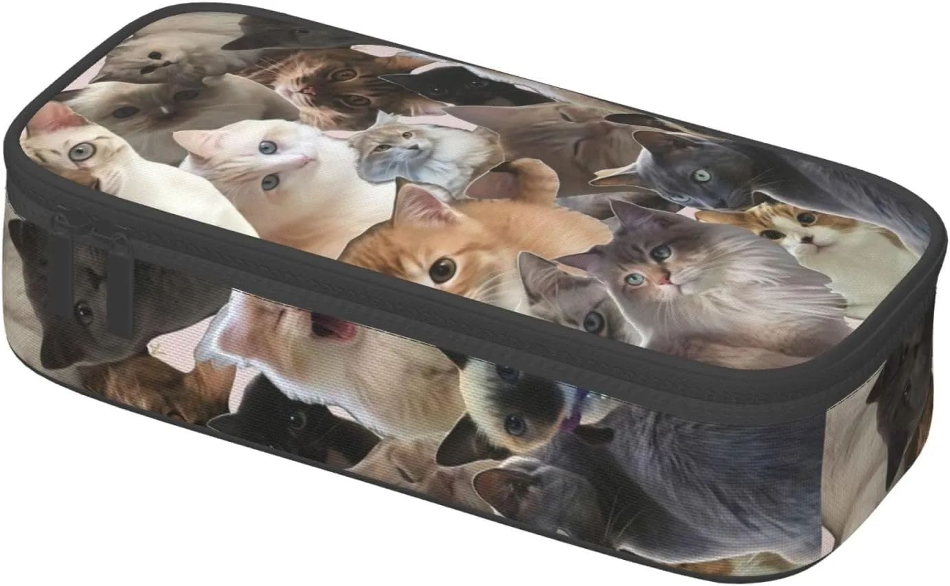 Big Capacity Soft Bag Fashion Multiple Compartment Pockets Fabric Pouch Multifunctional Storage Bag Suitble Office Desktop Daily Travel Cute Cat