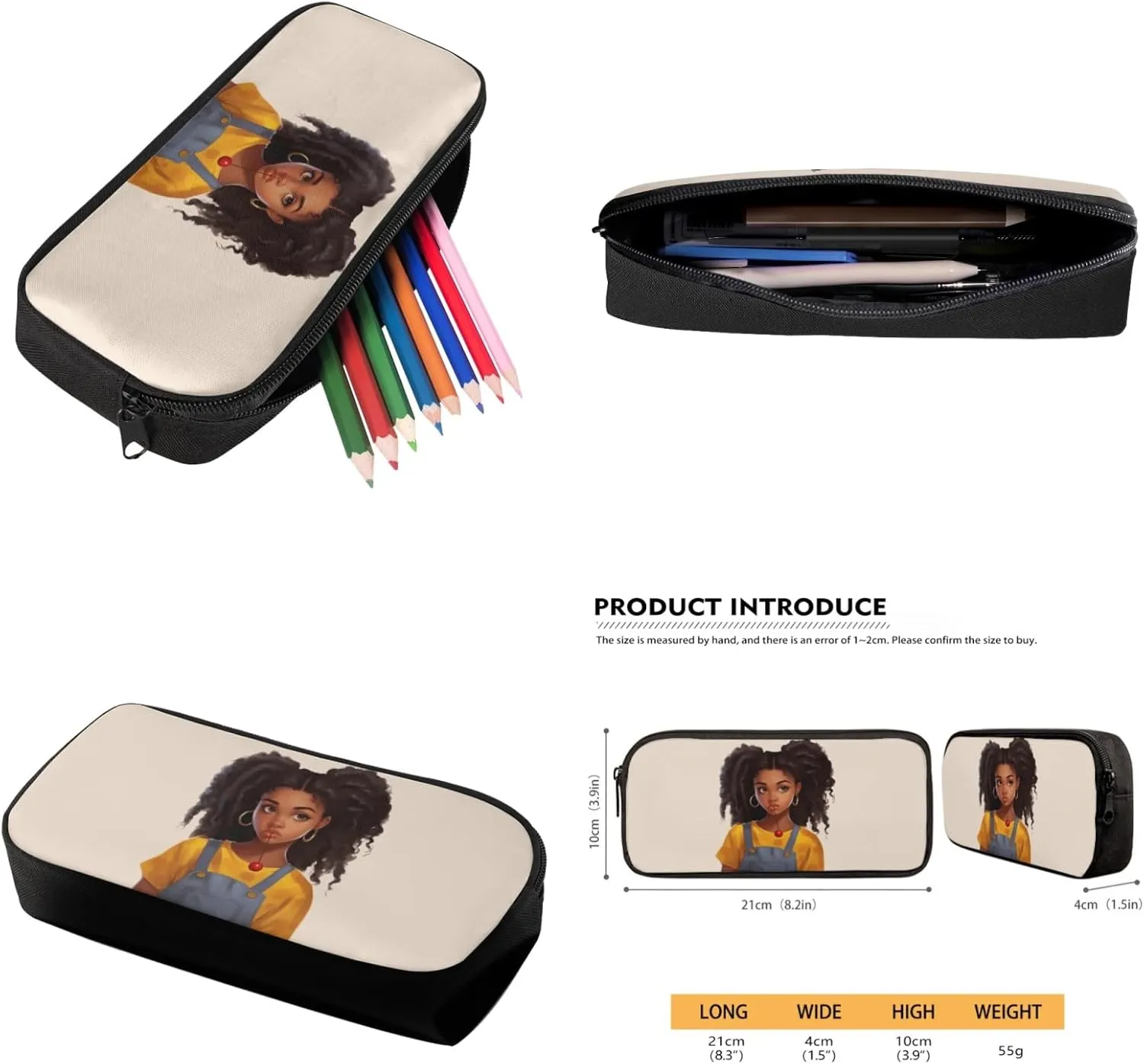 Black Afro Girl School Backpack for Children Large Storage Book Bag for Kids African Cool Girl School Bag with Lunch Box & Pencil Case for Boys Girls School Supplies