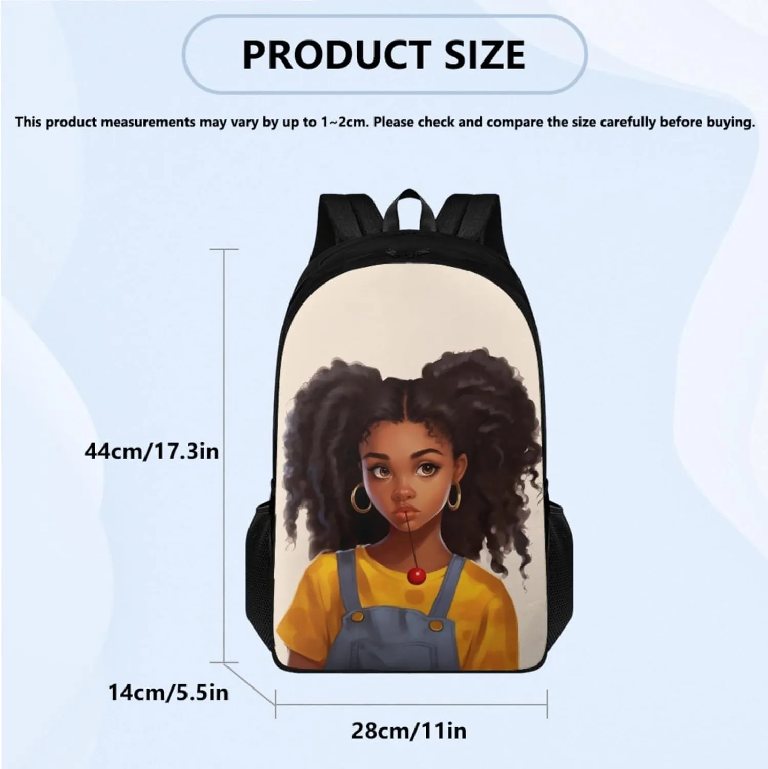 Black Afro Girl School Backpack for Children Large Storage Book Bag for Kids African Cool Girl School Bag with Lunch Box & Pencil Case for Boys Girls School Supplies