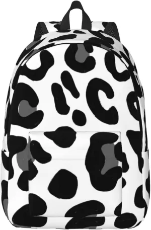 Black and White Leopard Print Canvas casual lightweight backpack