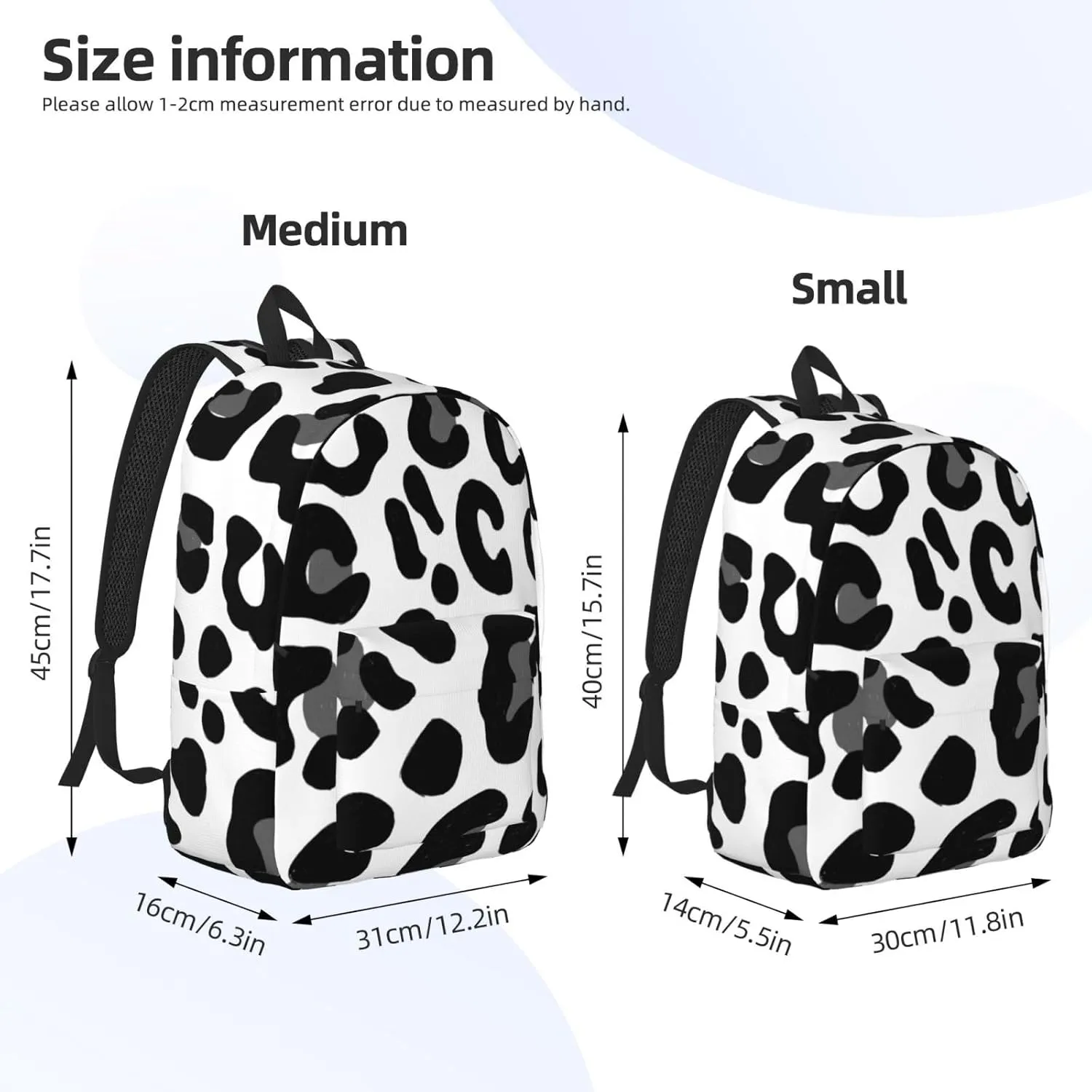 Black and White Leopard Print Canvas casual lightweight backpack