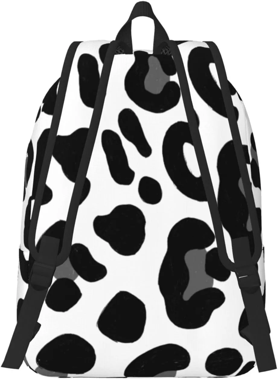 Black and White Leopard Print Canvas casual lightweight backpack