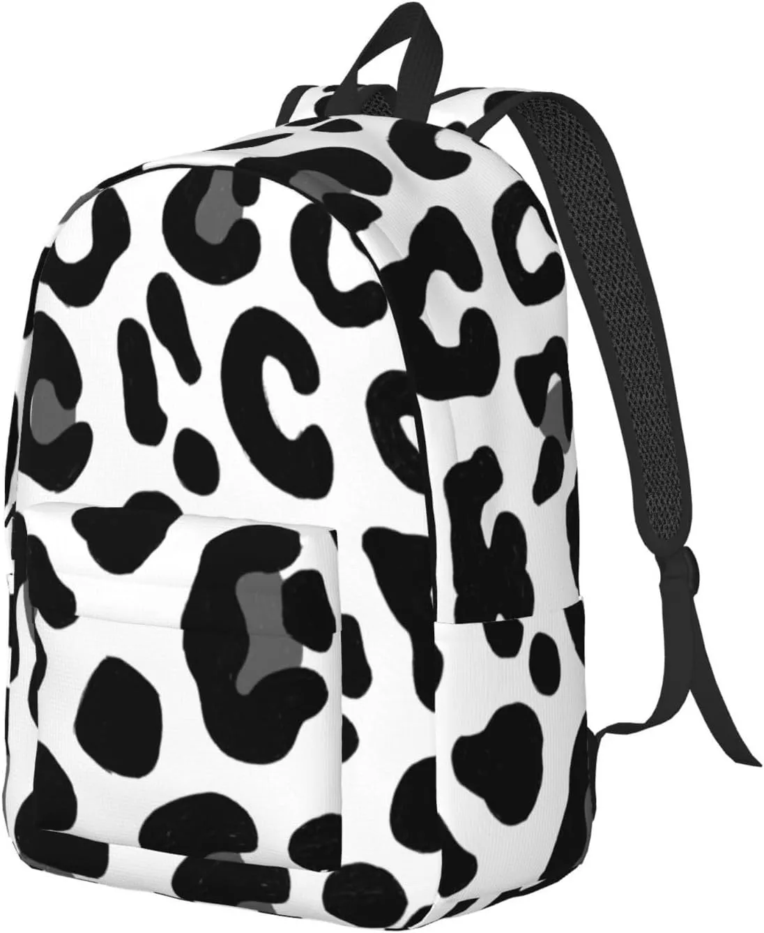 Black and White Leopard Print Canvas casual lightweight backpack