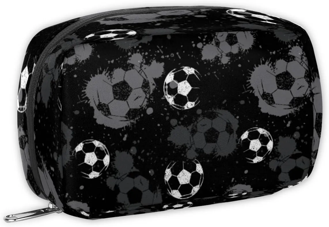 Black and White Soccer Travel Toiletry Bag for Boys Men, Waterproof Shaving Bag with Large Capacity for Travel,Sports,Shower, Cute Small Dopp Kit for Women