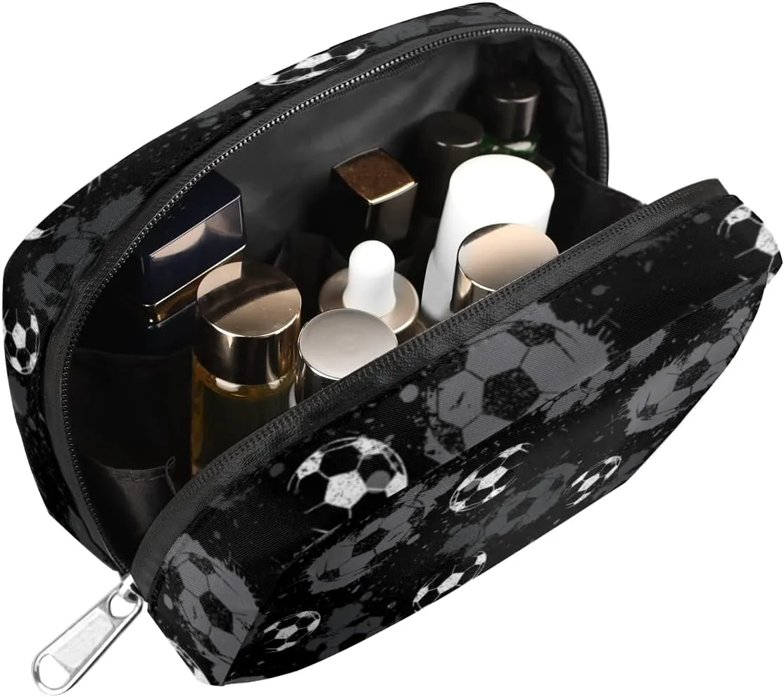 Black and White Soccer Travel Toiletry Bag for Boys Men, Waterproof Shaving Bag with Large Capacity for Travel,Sports,Shower, Cute Small Dopp Kit for Women