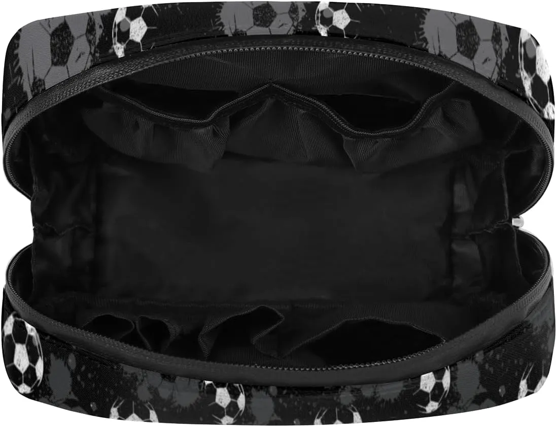 Black and White Soccer Travel Toiletry Bag for Boys Men, Waterproof Shaving Bag with Large Capacity for Travel,Sports,Shower, Cute Small Dopp Kit for Women