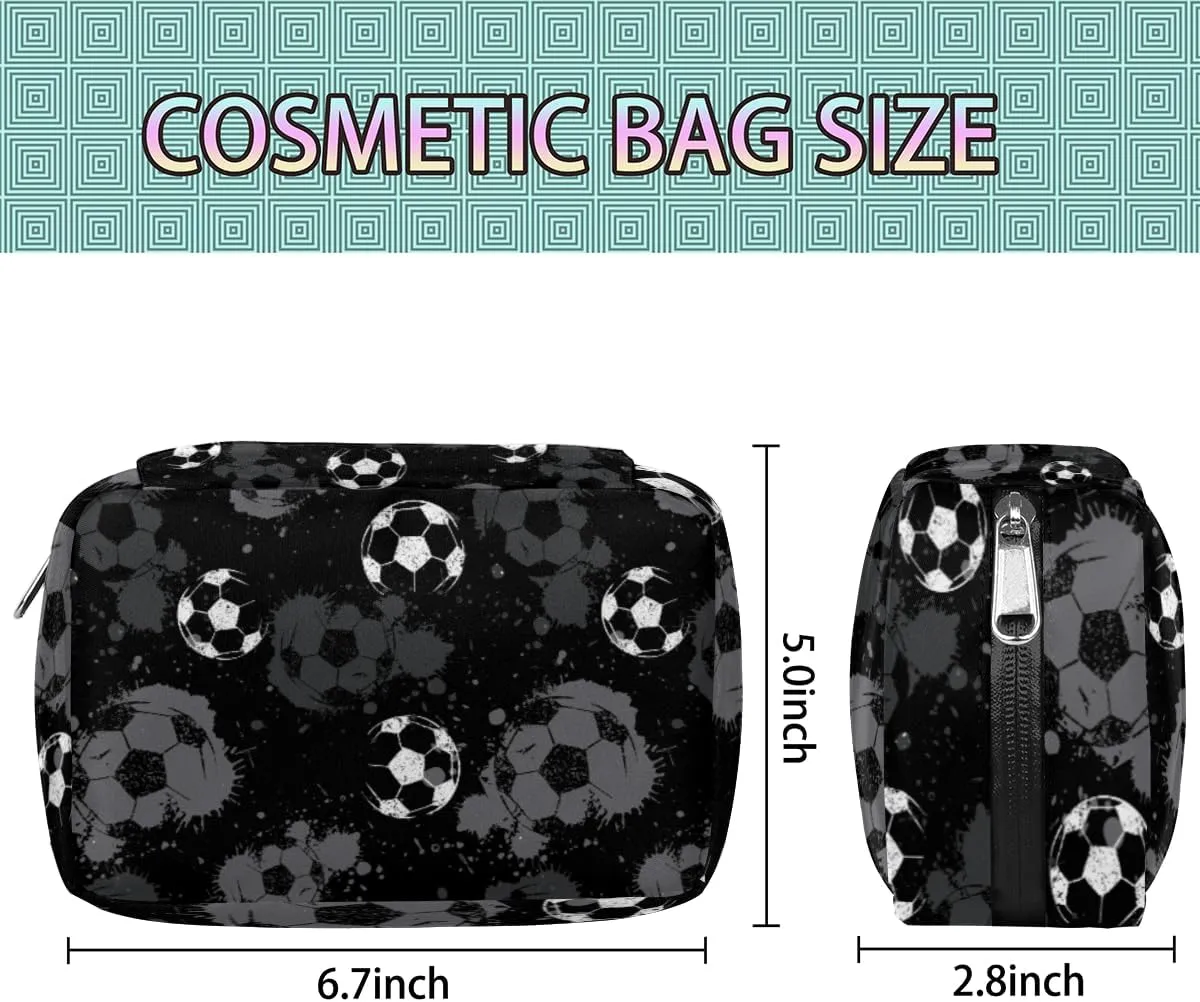 Black and White Soccer Travel Toiletry Bag for Boys Men, Waterproof Shaving Bag with Large Capacity for Travel,Sports,Shower, Cute Small Dopp Kit for Women