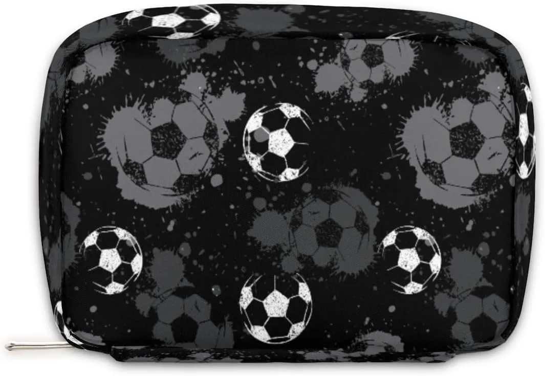 Black and White Soccer Travel Toiletry Bag for Boys Men, Waterproof Shaving Bag with Large Capacity for Travel,Sports,Shower, Cute Small Dopp Kit for Women