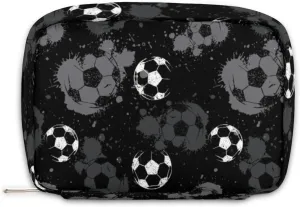 Black and White Soccer Travel Toiletry Bag for Boys Men, Waterproof Shaving Bag with Large Capacity for Travel,Sports,Shower, Cute Small Dopp Kit for Women