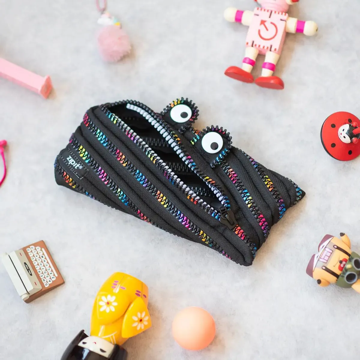 Black   Rainbow Monster Zipper Pouch