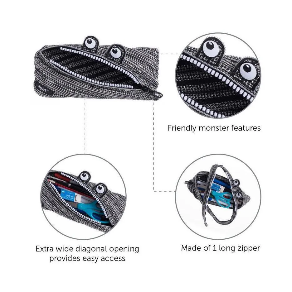 Black   Silver Monster Zipper Pouch