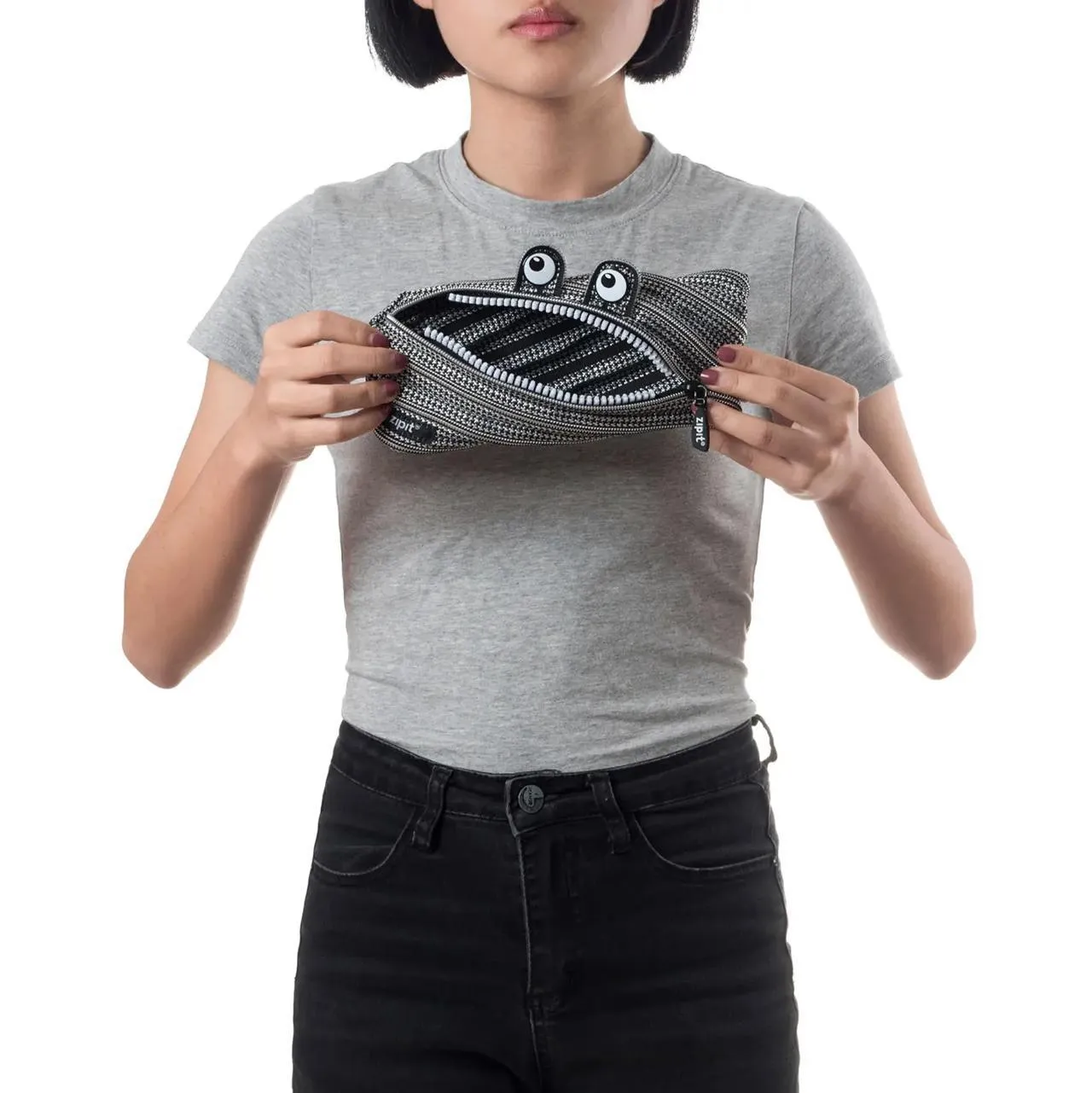 Black   Silver Monster Zipper Pouch