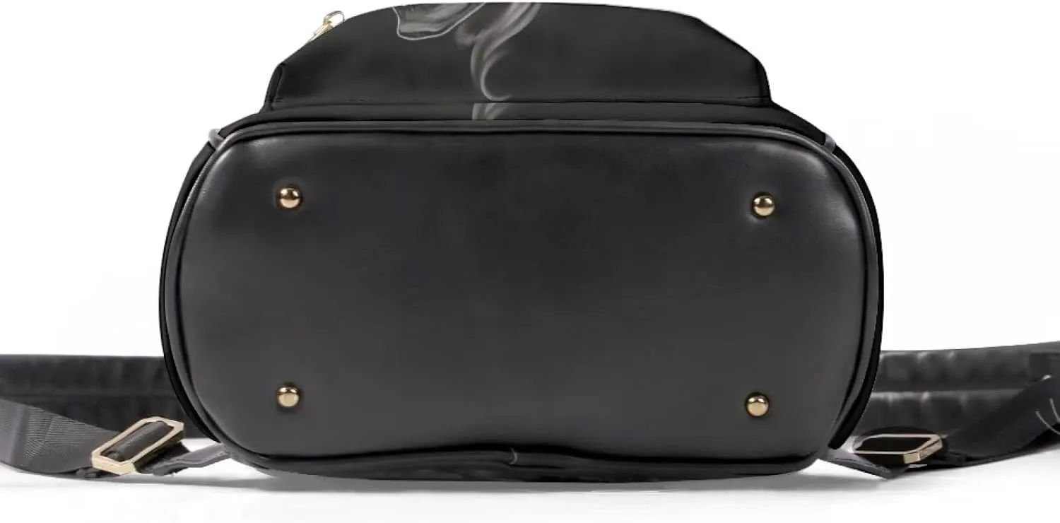 Black Skull Mini Backpack for Women Casual PU Leather Backpack Work Daypack Waterproof Travel Shoulders Bag with Front Zipper Pocket