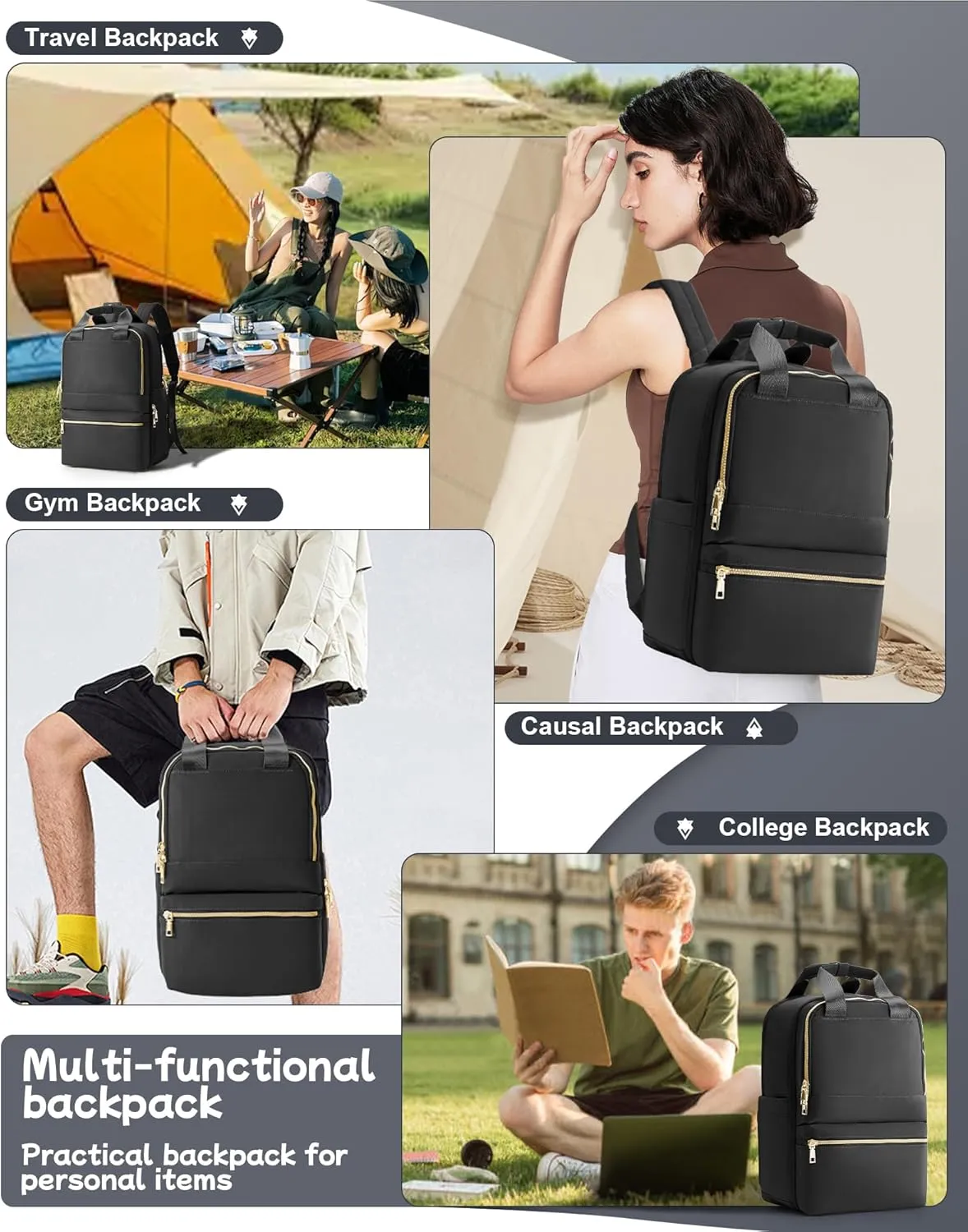 Black Travel Backpack - Carry On Flight Approved for Women, Small Personal Item Bag, Laptop Teacher Work Backpack for Traveling on Airplane