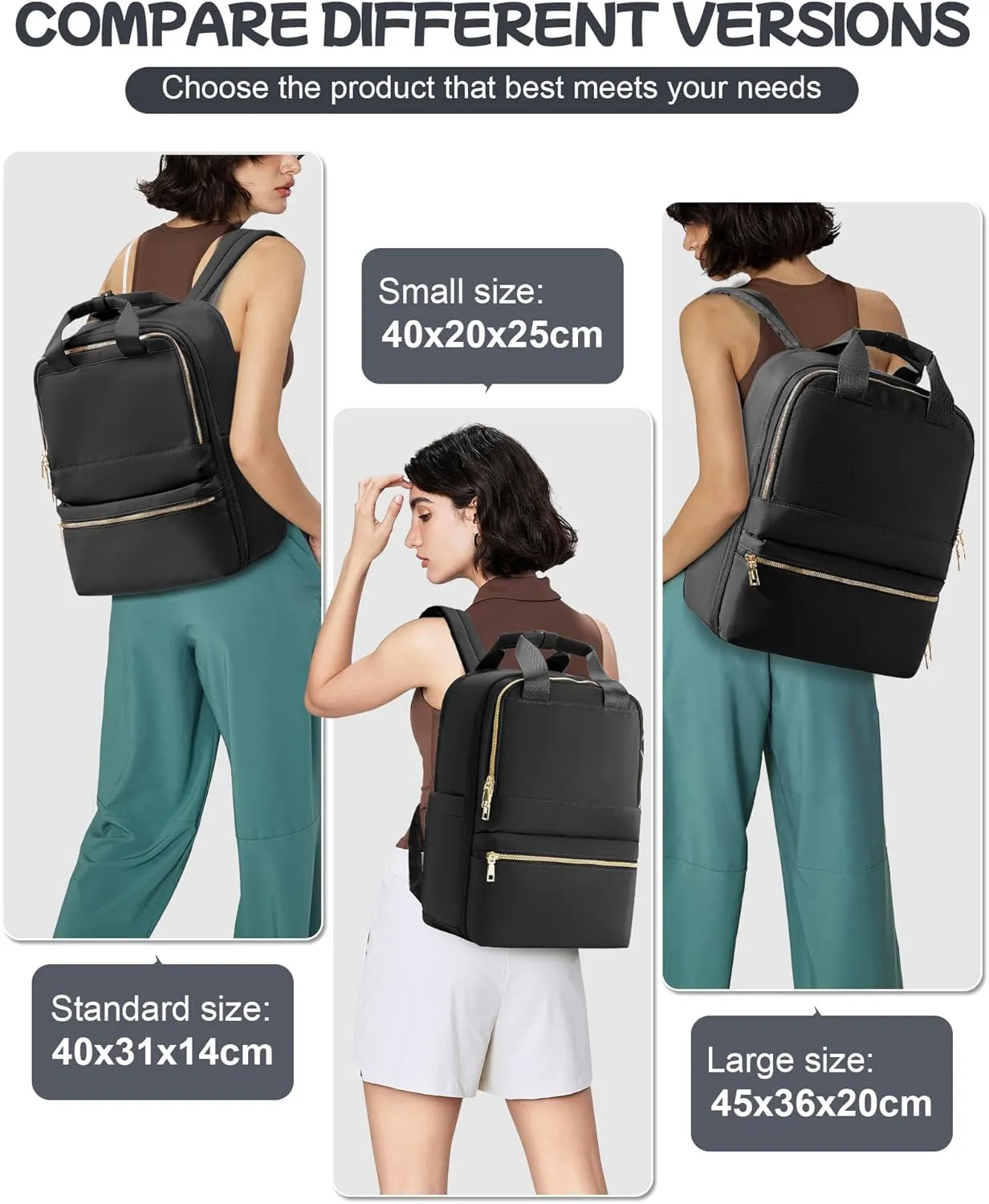 Black Travel Backpack - Carry On Flight Approved for Women, Small Personal Item Bag, Laptop Teacher Work Backpack for Traveling on Airplane