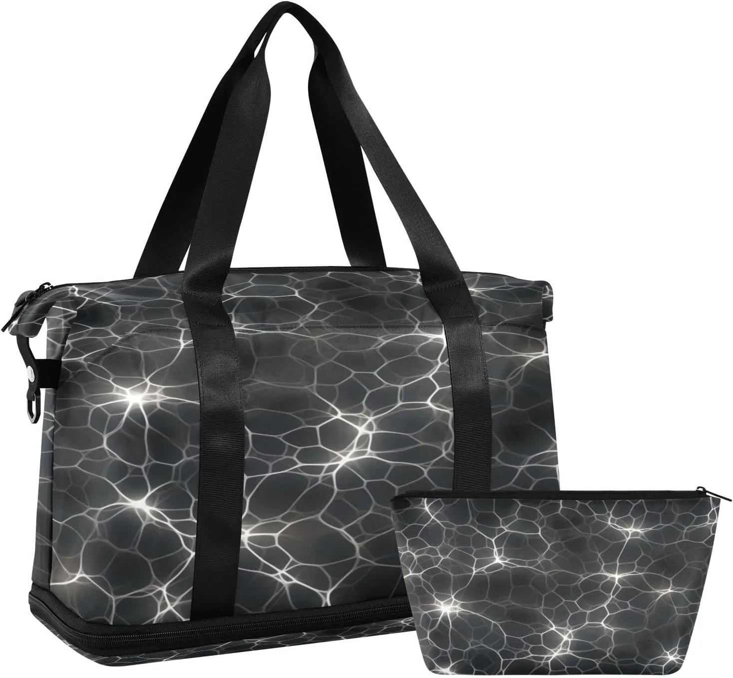 Black Water Texture Duffel Bag Lightweight Carry On Gym Bags for Travel and Weekends, Versatile Overnight Bag with Shoe Compartment
