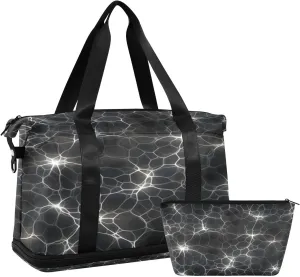 Black Water Texture Duffel Bag Lightweight Carry On Gym Bags for Travel and Weekends, Versatile Overnight Bag with Shoe Compartment