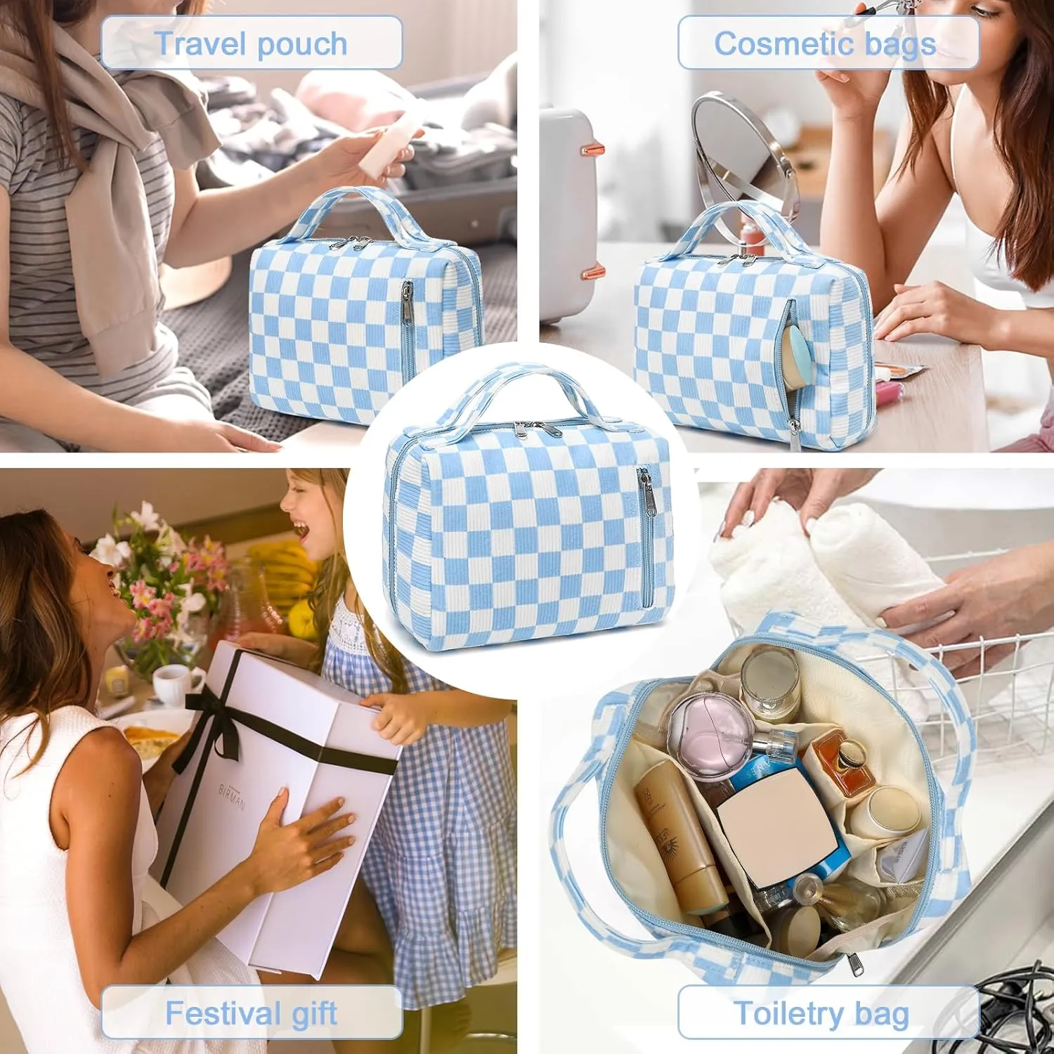 Bluboon Makeup Bag Zipper Pouch Travel Portable Cosmetic Bag Organizer for Women and Girls