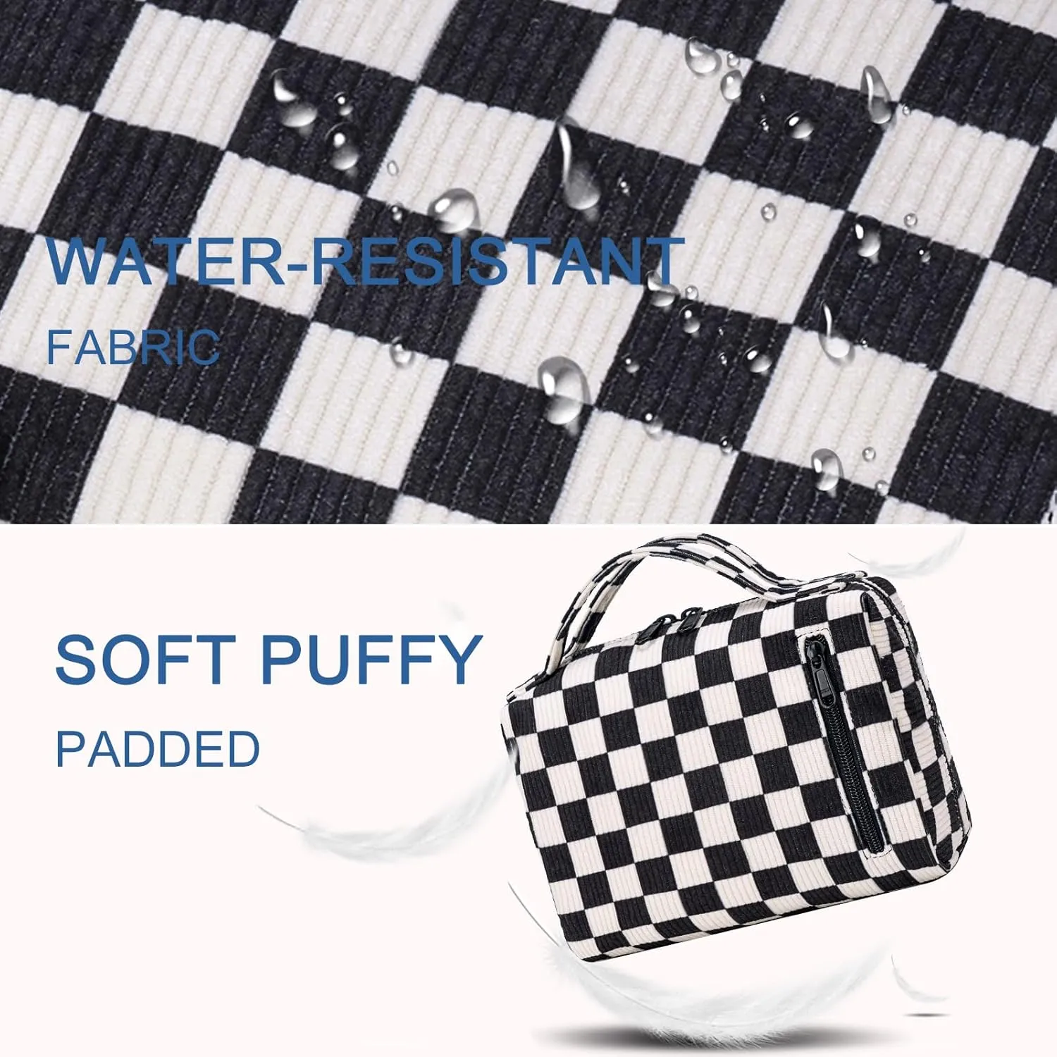 Bluboon Makeup Bag Zipper Pouch Travel Portable Cosmetic Bag Organizer for Women and Girls(Corduroy Checkered)