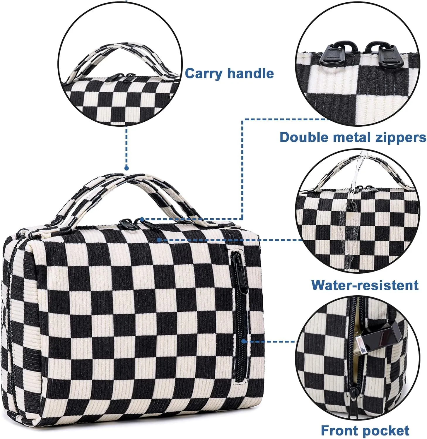 Bluboon Makeup Bag Zipper Pouch Travel Portable Cosmetic Bag Organizer for Women and Girls(Corduroy Checkered)