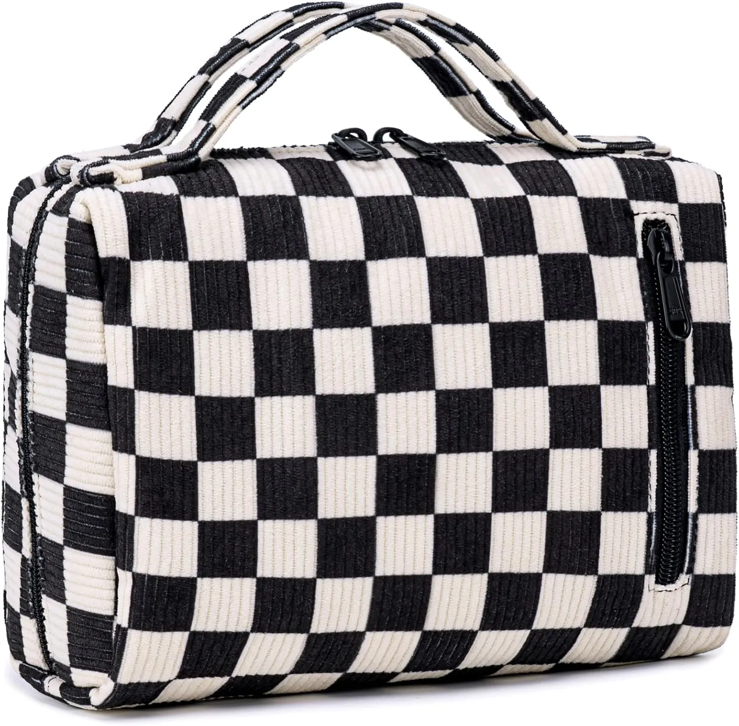 Bluboon Makeup Bag Zipper Pouch Travel Portable Cosmetic Bag Organizer for Women and Girls(Corduroy Checkered)