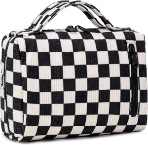 Bluboon Makeup Bag Zipper Pouch Travel Portable Cosmetic Bag Organizer for Women and Girls(Corduroy Checkered)