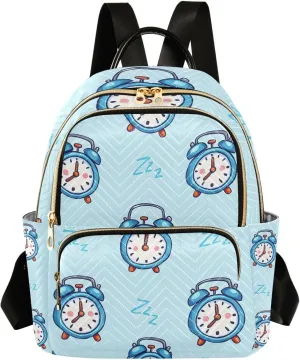 Blue Alarm Clock Backpack Purse for Women Shoulder Bag Fashion Daypack Ladies Handbag Lightweight Travel Bag Rucksack
