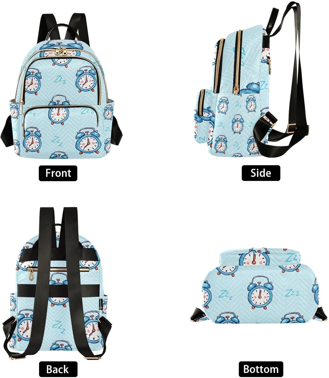 Blue Alarm Clock Backpack Purse for Women Shoulder Bag Fashion Daypack Ladies Handbag Lightweight Travel Bag Rucksack