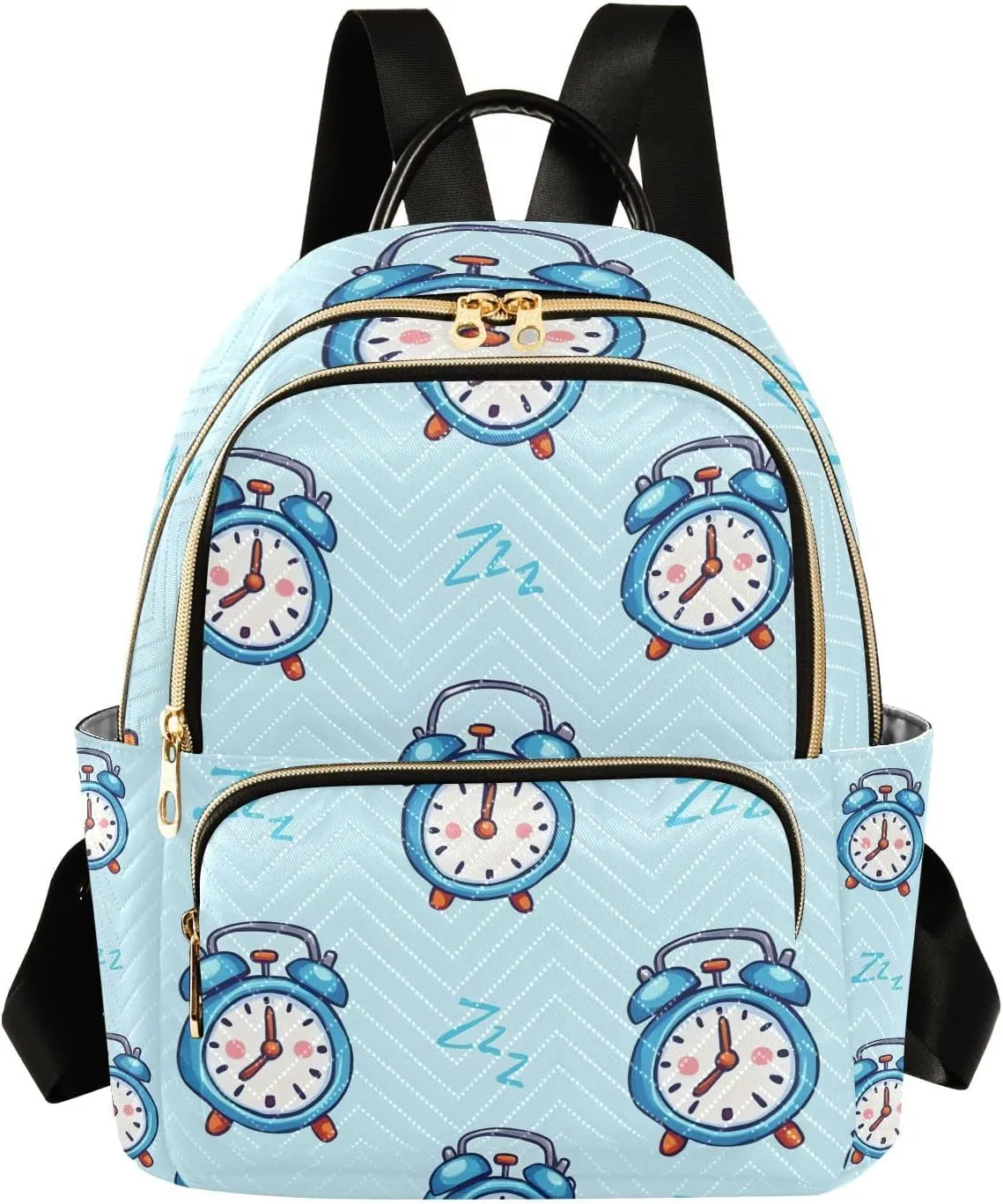 Blue Alarm Clock Backpack Purse for Women Shoulder Bag Fashion Daypack Ladies Handbag Lightweight Travel Bag Rucksack