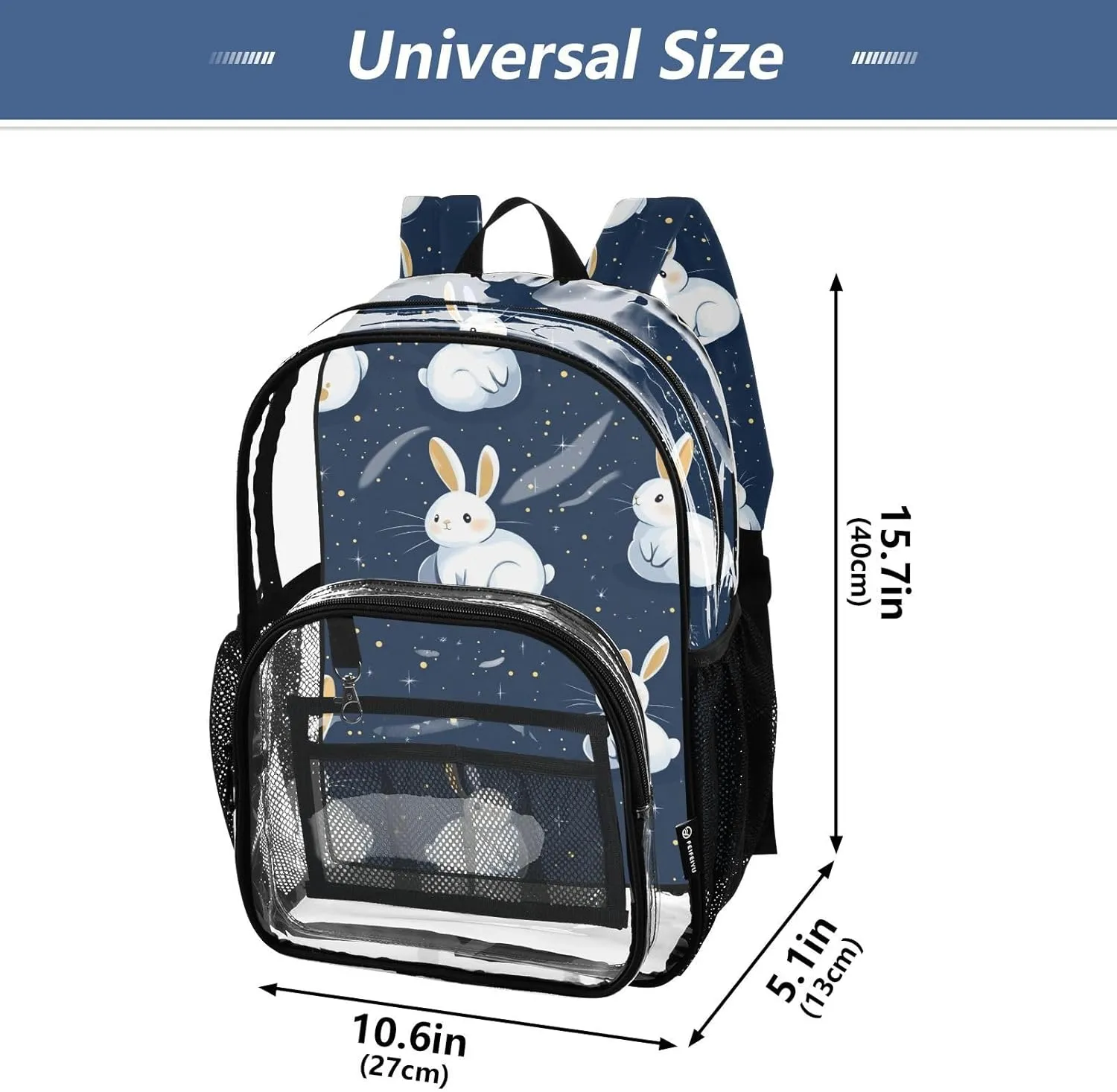 Blue Sky Rabbit Cute Cartoon Backpack Clear For School Clear Backpack School For Girls Seethrough PVC For