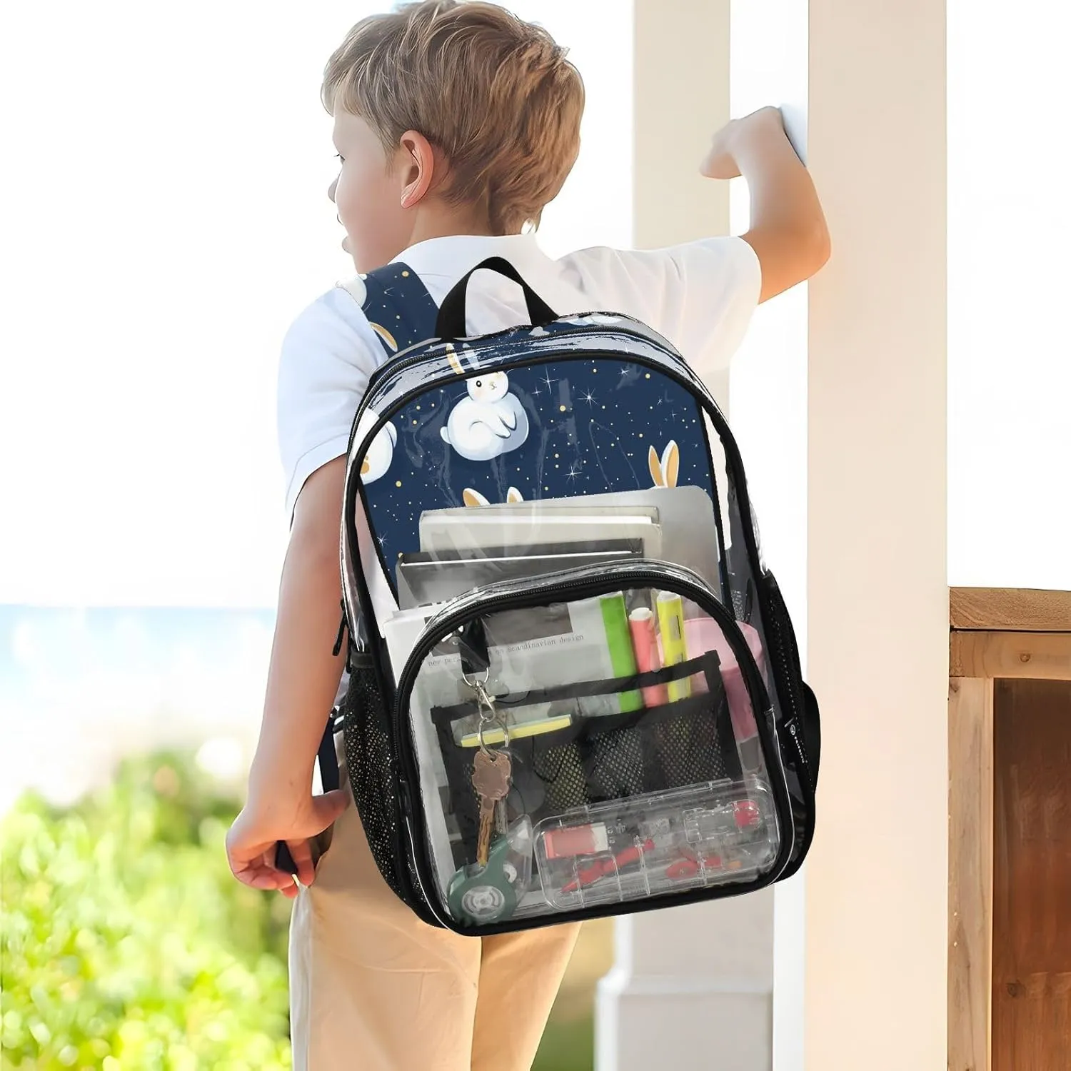 Blue Sky Rabbit Cute Cartoon Backpack Clear For School Clear Backpack School For Girls Seethrough PVC For
