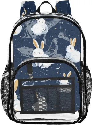 Blue Sky Rabbit Cute Cartoon Backpack Clear For School Clear Backpack School For Girls Seethrough PVC For
