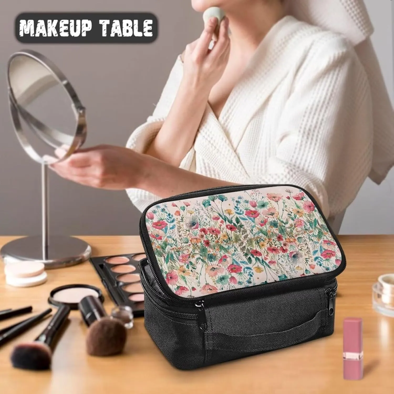 Boho Floral Cosmetic Bag Travel Size Toiletries Kit for Women Multipurpose Travel Make Up Bag Makeup Artist Organizer Bag Holiday Gifts for Mother Dad Sister Family