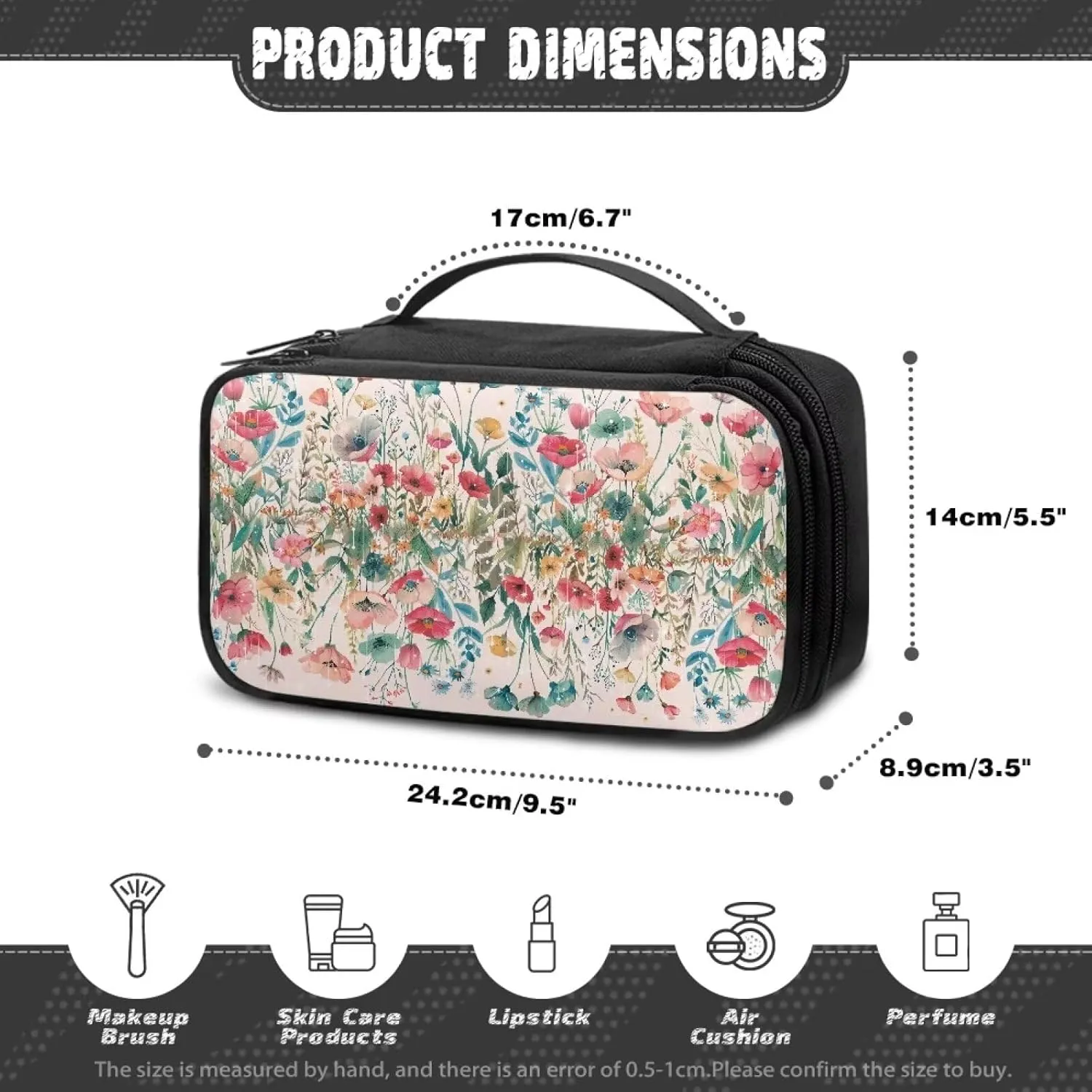 Boho Floral Cosmetic Bag Travel Size Toiletries Kit for Women Multipurpose Travel Make Up Bag Makeup Artist Organizer Bag Holiday Gifts for Mother Dad Sister Family