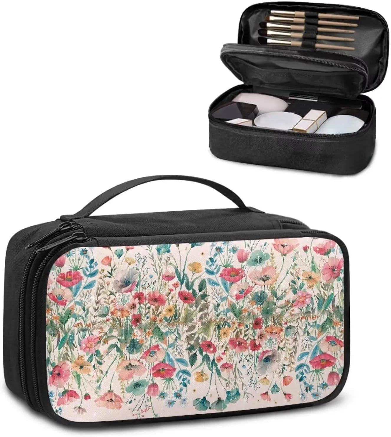 Boho Floral Cosmetic Bag Travel Size Toiletries Kit for Women Multipurpose Travel Make Up Bag Makeup Artist Organizer Bag Holiday Gifts for Mother Dad Sister Family
