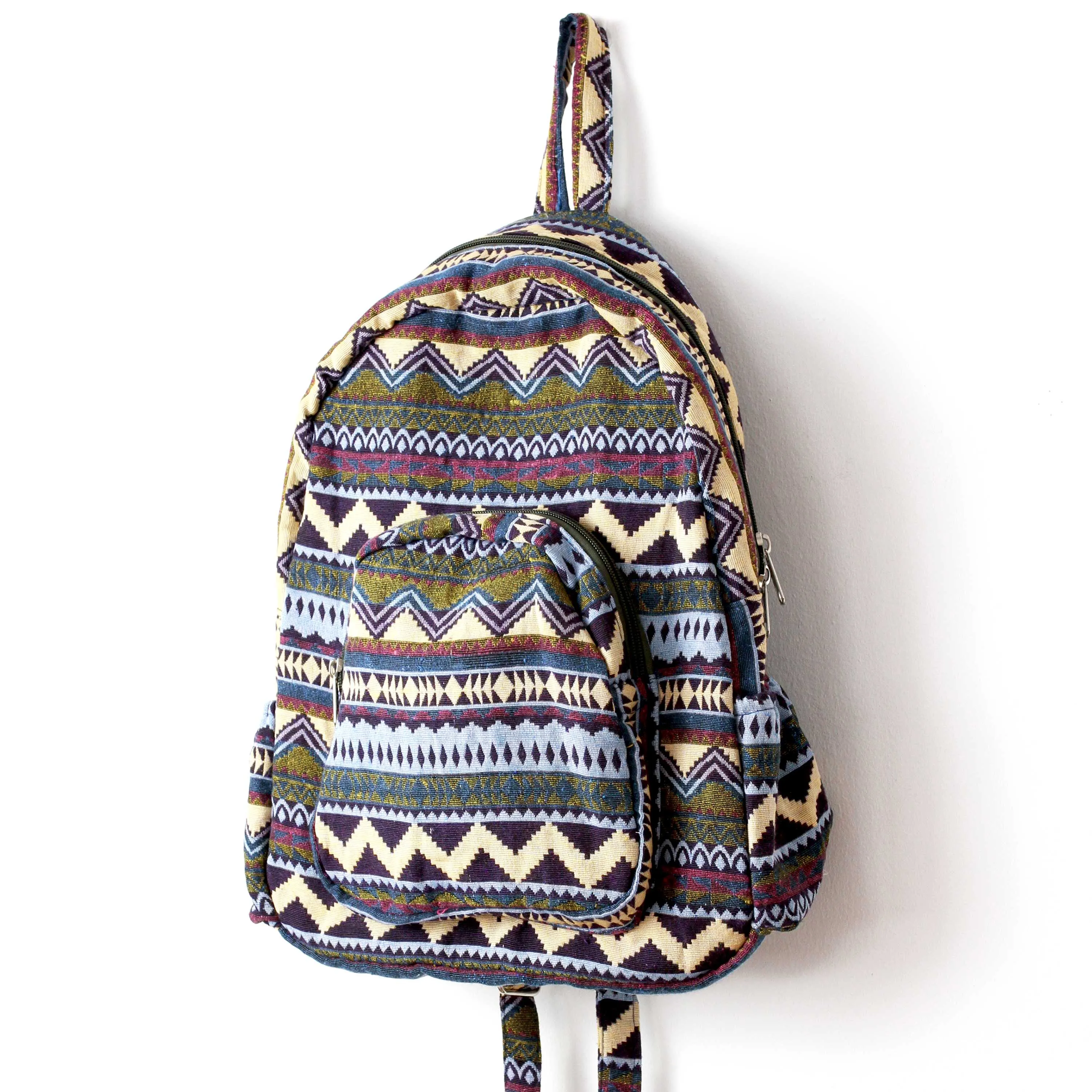 Boho Style Thailand Cotton Backpack-Green Row