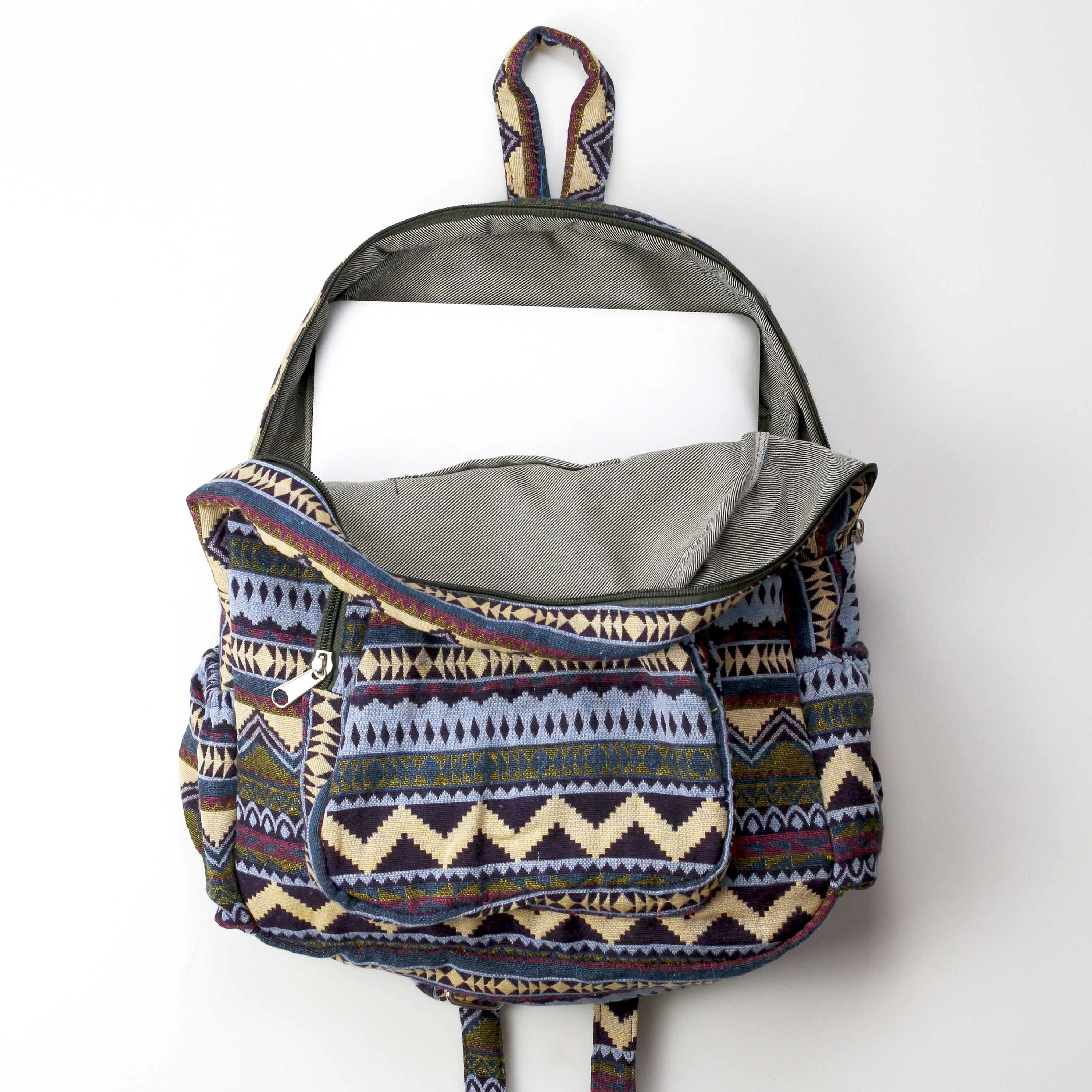 Boho Style Thailand Cotton Backpack-Green Row